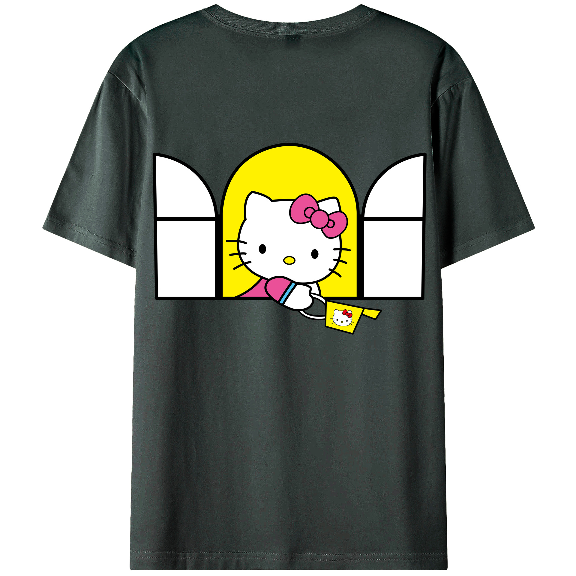 （画像用） Hello Kitty ハローキティ 綿100％ メンズ半袖Tシャツ（バックプリント） 通気性